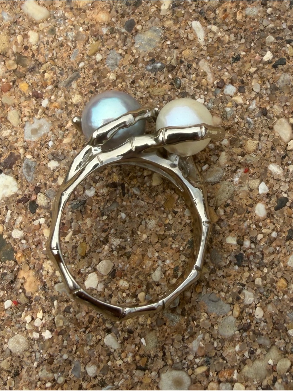 14K White Gold Pearl Bamboo Ring - Picture 2 of 6